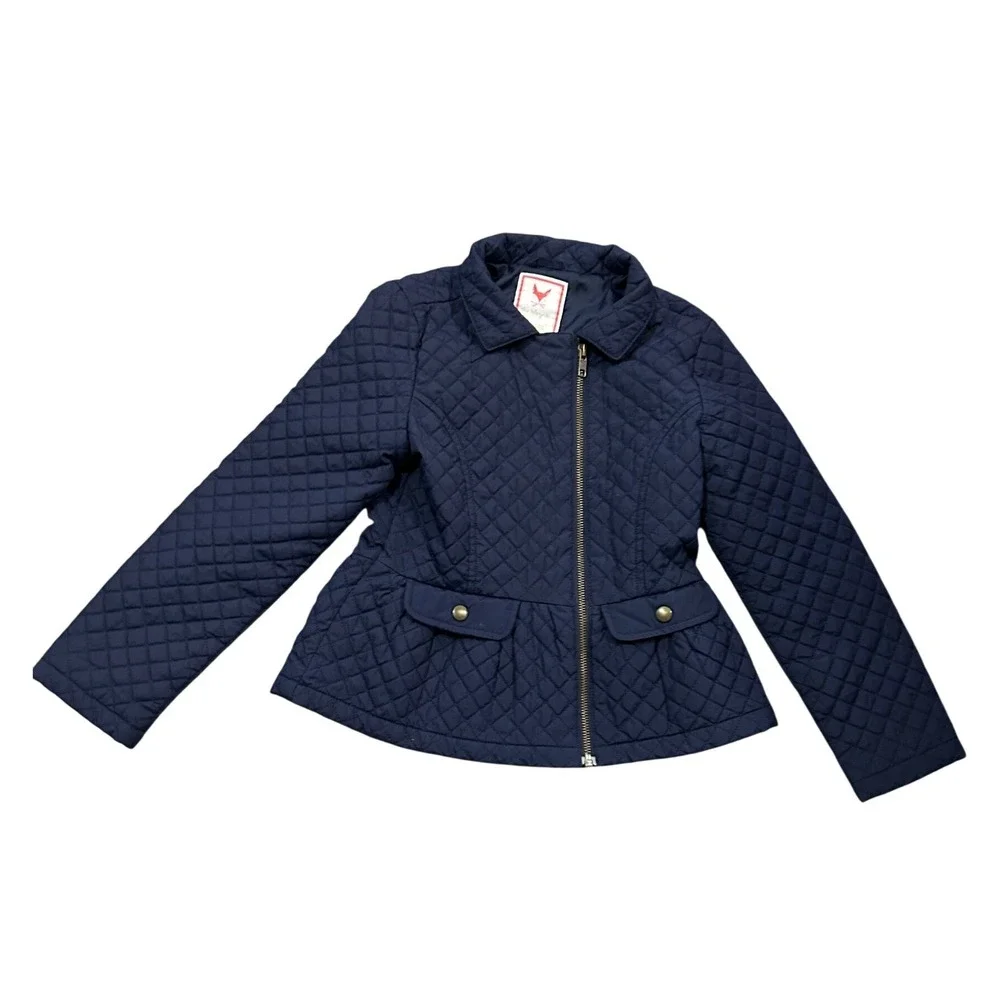 Gymboree Girls Navy Blue Quilted Peplum Jacket Coat Size M‎ 7-8 Gold Hardware
